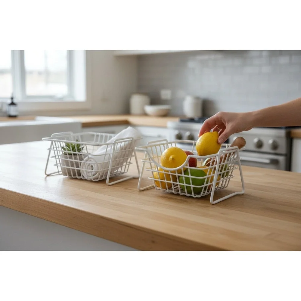 Stackable Wire Storage Baskets Set of 2 White Very Good Farmhouse